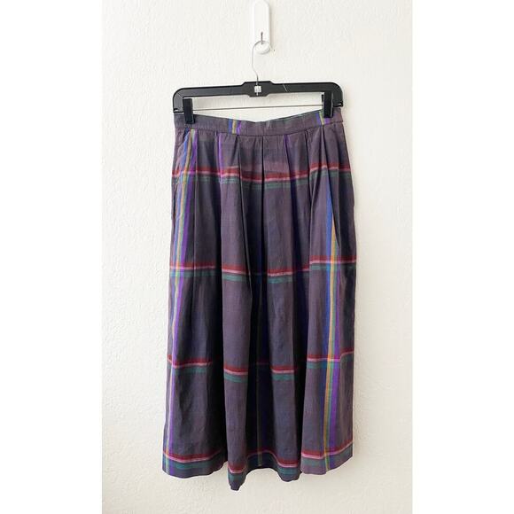 Vintage Women's J. Davis Ltd. Plaid Pleated Midi Skirt Pockets Side Closure 80's - Picture 1 of 5